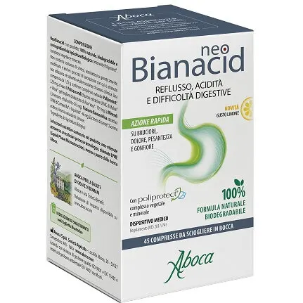 Aboca Neo Bianacid Gusto Limone – 45 compresse Aboca Neo Bianacid Gusto Limone – 45 Compresse -Farmacia Estetica Porta Pia Aboca Neo Bianacid Gusto Limone 45 compresse