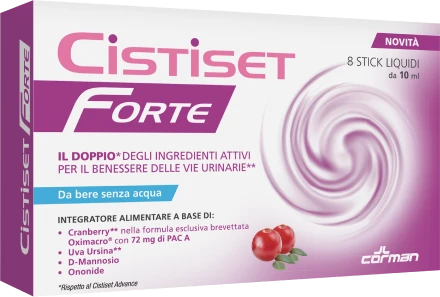 Cistiset Forte – 8 stick liquidi da 10ml Cistiset Forte – 8 Stick Liquidi Da 10ml -Farmacia Estetica Porta Pia CORMAN Cistiset Forte 8 stick liquidi da 10ml