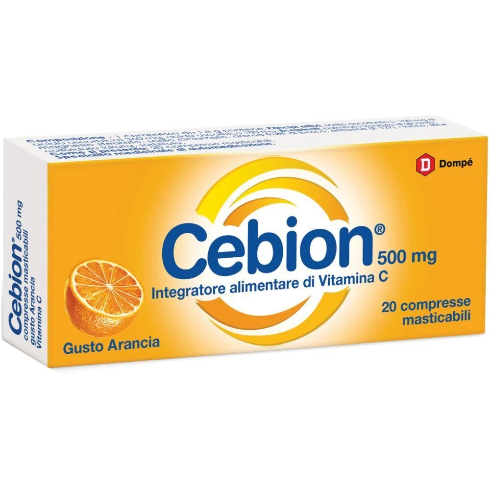 Cebion 500g Gusto Arancia – 20 compresse masticabili Cebion 500g Gusto Arancia – 20 Compresse Masticabili -Farmacia Estetica Porta Pia Cebion 500g Gusto Arancia Integratore 20 compresse masticabili