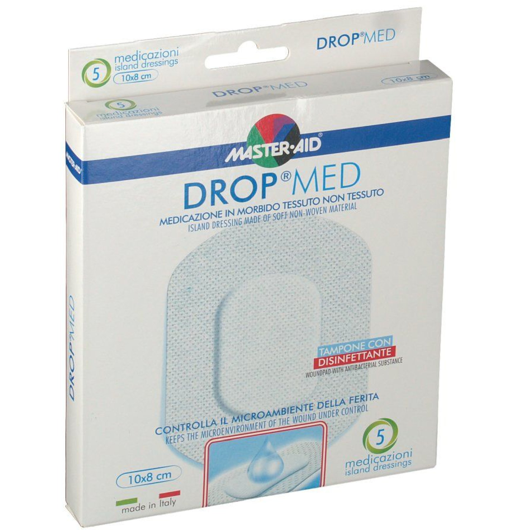 Master-Aid Drop Med 10x8cm – 5 pezzi Master-Aid Drop Med 10x8cm – 5 Pezzi -Farmacia Estetica Porta Pia Master Aid – Drop Med Cerotto Traspirante con Disinfettante 10x8 1