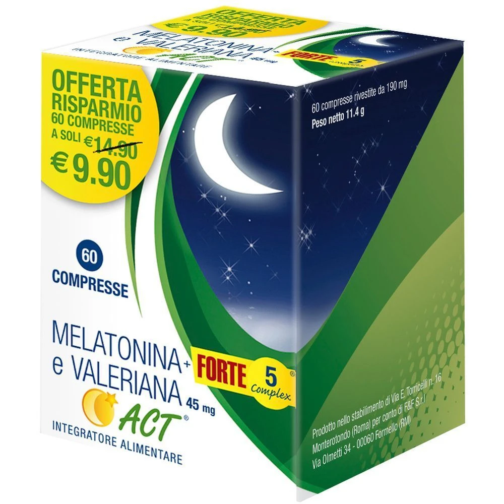 Melatonina e Valeriana ACT + Forte 5 Complex – 60 Compresse Melatonina E Valeriana ACT + Forte 5 Complex – 60 Compresse -Farmacia Estetica Porta Pia Melatonina e Valeriana ACT Forte 5 Complex 60 Compresse
