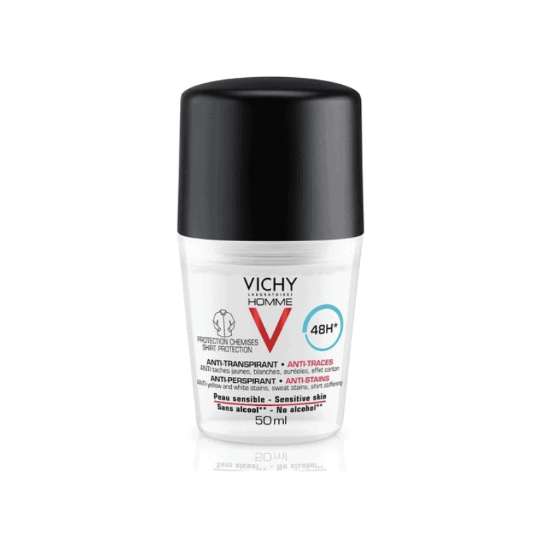 Vichy Homme Deodoranti Anti-Traspirante 48h Anti-Macchie – 50ml Vichy Homme Deodoranti Anti-Traspirante 48h Anti-Macchie – 50ml -Farmacia Estetica Porta Pia Vichy Homme Deodorante Anti Macchie 50ml