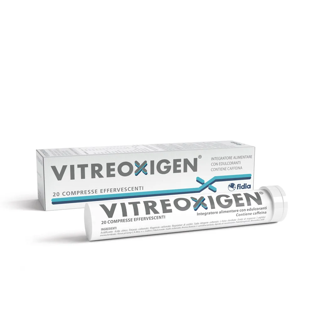 Vitreoxigen – 20 compresse effervescenti Vitreoxigen – 20 Compresse Effervescenti -Farmacia Estetica Porta Pia Vitreoxigen 20 compresse effervescenti